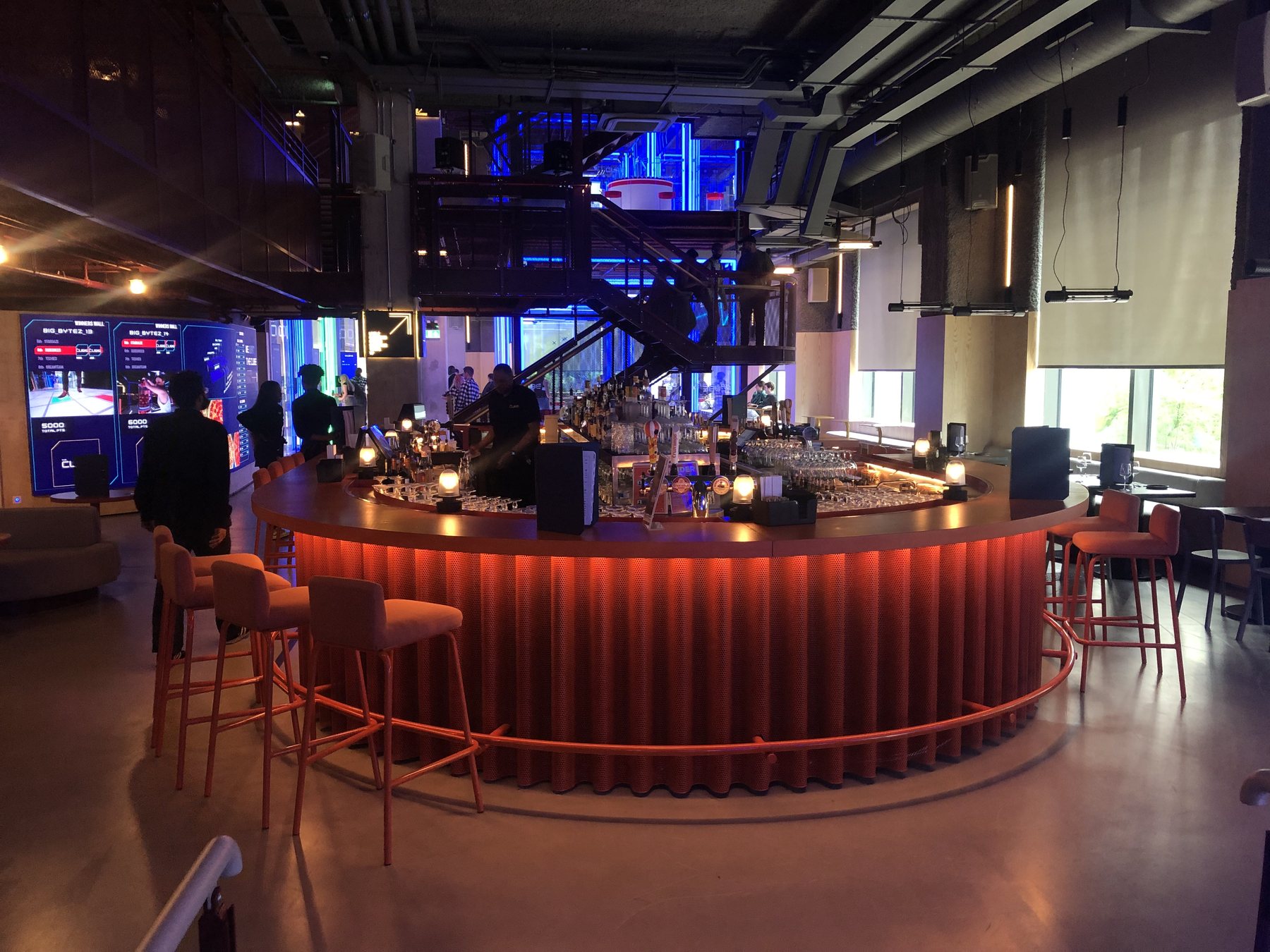 The Cube Canary Wharf orange bespoke bar by YCE